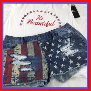 A.B.S. ALLEN SCHWARTZ PATRIOTIC CUTOFF  SHORTS 28
